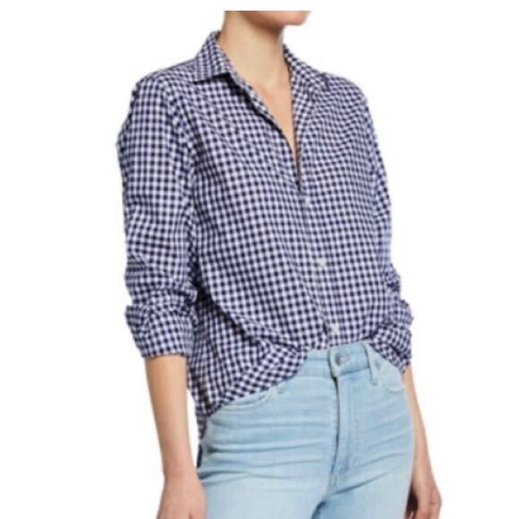FRANK & EILEEN BARRY SHIRT BUTTON DOWN GINGHAM NAVY BLUE/WHITE SZ L AESTHETIC - Picture 3 of 16